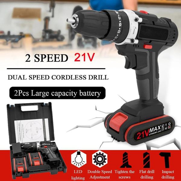 Trapano Avvitatore A Batteria - Cordless 36V - 2 Batterie Ricaricabili - Coppia 28 Nm - 1350 Giri/Min - Mandrino 2-10 Mm - Spina Ue - Nero-image