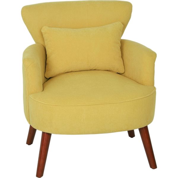 Poltrona Moderna, Poltrona D'accento Imbottita Con Cuscino Lombare, Gambe In Legno Di Gomma, Giallo,-image
