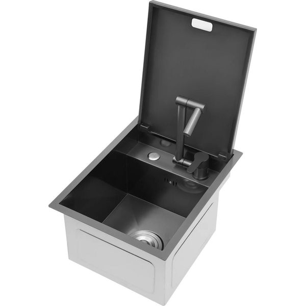 Lavello Da Cucina - Monovasca Sottotop - Acciaio Inox 304 - Con Rubinetto - 1 Foro - 45 X 35 X 21 Cm - Grigio Scuro-image