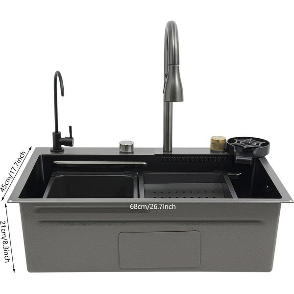 Lavello - Monovasca - 68 Cm - Acciaio Inox - Grande Capacità - Rettangolare - Senza Rubinetto - 1 Foro - Giallo-image