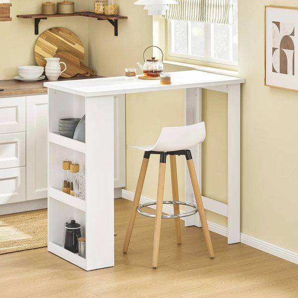 Tavolo Bar Da Cucina - FWT17-II - Con 3 Ripiani - Tavolo Bar Alto - 112×106×57 Cm - Per Cucina/Soggiorno/Ufficio - Bianco-image