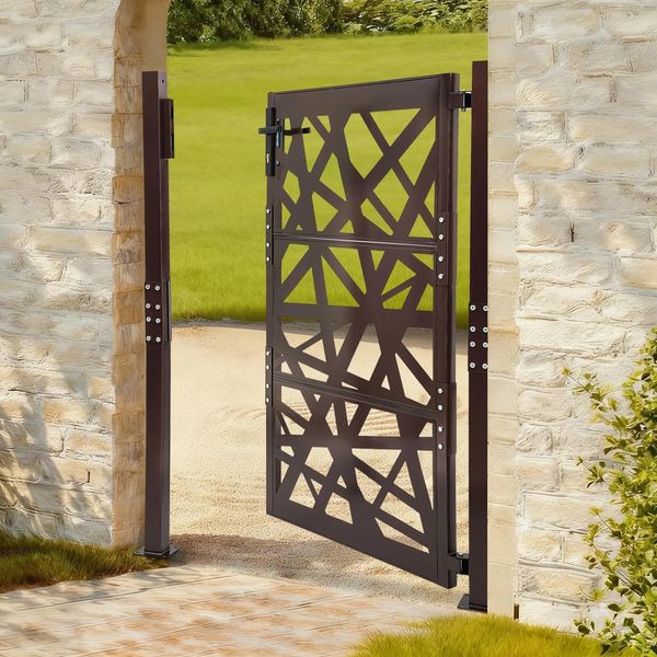 Cancello Da Giardino - Cancello Per Recinzione In Acciaio - 105×150 Cm - Modello A - Per Esterni - Marrone-image