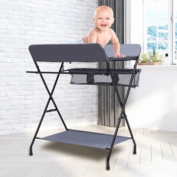 Fasciatoio Per Bambini - Fasciatoio Pieghevole - Cintura Di Sicurezza - Vani Portaoggetti - Portata 25 Kg - Supporto 80×63×16 Cm - Nero-image