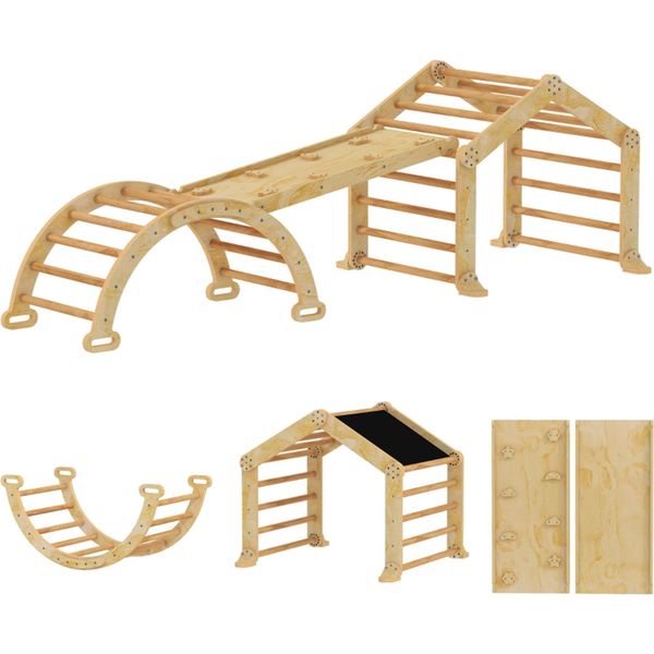 Struttura Da Arrampicata Per Interni 9 In 1, Rampa, Scivolo, Scala, Lavagna Per Scrivere, Per Bambini, Legno-image