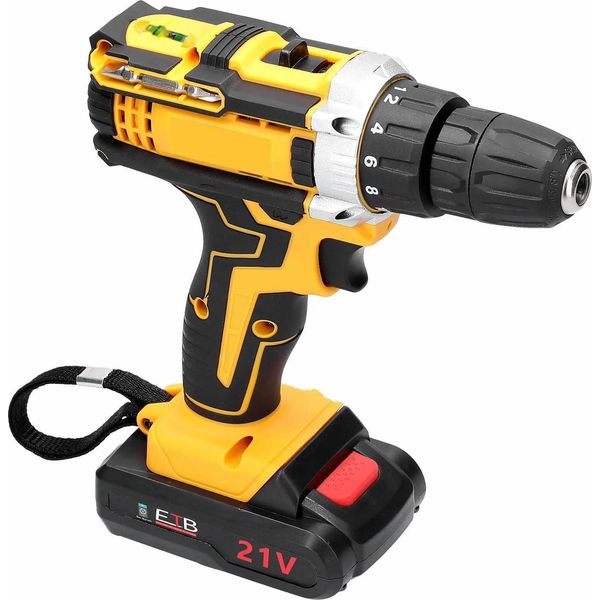 Trapano Avvitatore A Batteria - 21V Cordless - 2 Marce - 18 Livelli Di Coppia - Velocità Costante - Batteria E Set Di Punte Incluse - Spina Ue - Giallo-image