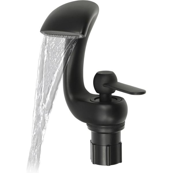 Miscelatore Per Lavabo A Cascata - Miscelatore Monocomando - Caldo/Freddo - Montaggio A Parete - Corpo In Metallo - Corpo Valvola In Acciaio Inox - Nero-image
