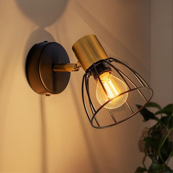 Zmh Lampada Da Parete Per Interni Nero 1 Fiamma Faretto Da Parete Corridoio Lampada Orientabile 350° E14 Per Scale Soggiorno Camera Da Letto (Senza Lampadina)-image