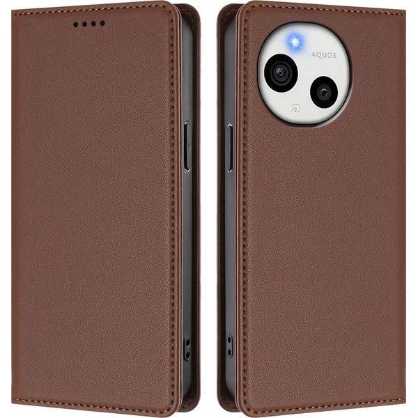 Custodia Per Telefono Cellulare Per Sharp Aquos Sense9, Custodia Magnetica Antiurto In Finto Cuoio Flip Cover Con Supporto Marrone-image