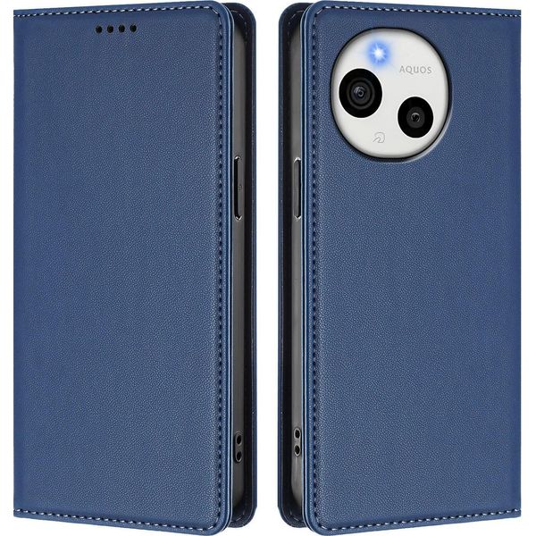 Custodia Per Sharp Aquos Sense9, Flip Cover In Finto Cuoio Antiurto Magnetica Con Supporto Blu Scuro-image