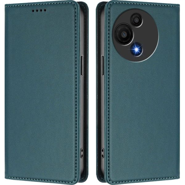 Custodia Per Telefono Cellulare Per Tcl 605 / Tcl 60 Se, Custodia Magnetica Antiurto Flip Cover In Finto Cuoio Con Supporto Verde-image