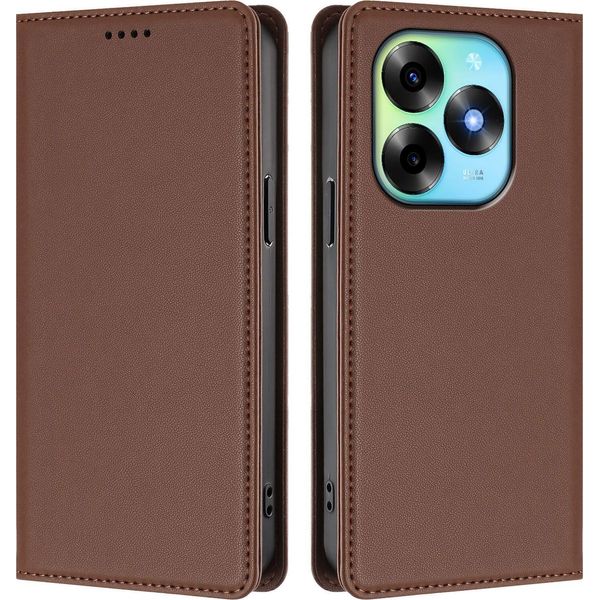 Custodia Per Cellulare Per Itel S23+, Custodia Magnetica Antiurto Flip Cover In Finto Cuoio Con Supporto Marrone-image