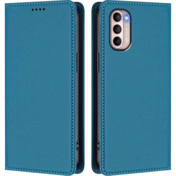 Custodia Per Motorola Moto G41 / Moto G31, Flip Cover In Finto Cuoio Antiurto Magnetica Con Supporto Blu-image