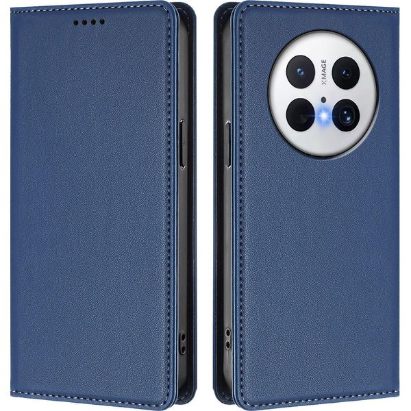 Custodia Per Huawei Mate 70, Flip Cover In Finto Cuoio Antiurto E Magnetica Con Supporto Blu Scuro-image
