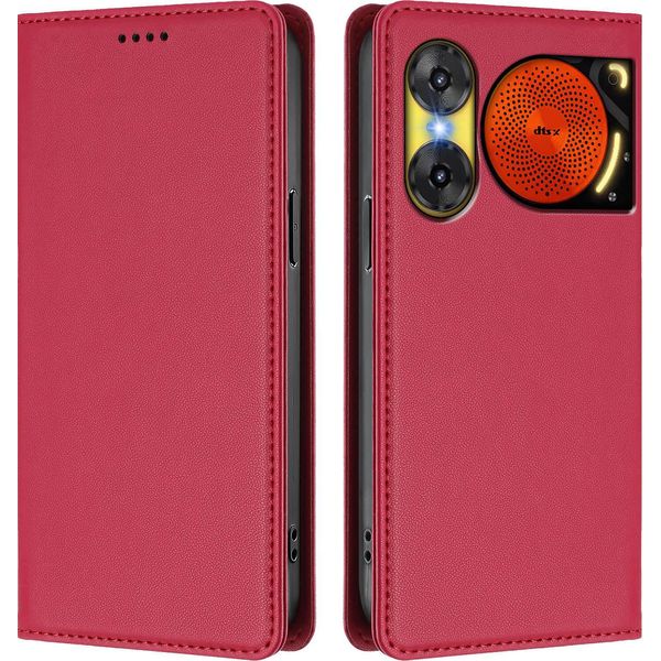 Custodia Per Telefono Cellulare Per Zte Nubia Music 2, Custodia Magnetica Antiurto In Finto Cuoio Flip Cover Con Supporto Rosso-image