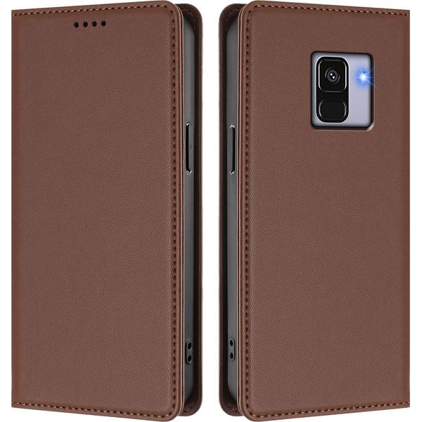 Custodia Per Telefono Cellulare Per Samsung Galaxy A8 2018,Poliuretanoleather Flip Cover Custodia Magnetica Antiurto Con Supporto Marrone-image