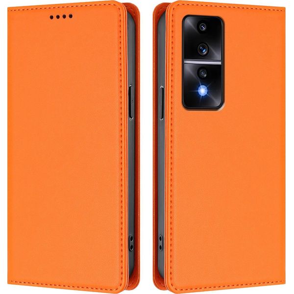 Custodia Per Telefono Cellulare Per Honor 80 Gt, Flip Cover In Finto Cuoio Antiurto Magnetica Con Supporto Arancione-image