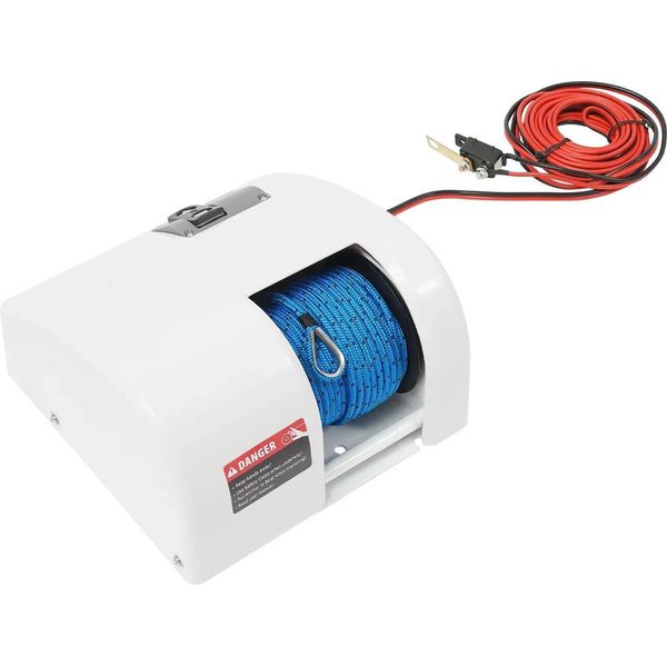 Verricello Marino - Verricello Elettrico A Cavo Da 12 V - Telecomando Fino A 50 M - Per Imbarcazioni - Bianco-image