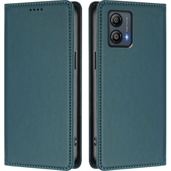 Custodia Per Cellulare Per Motorola Moto G53, Flip Cover In Finto Cuoio Antiurto Magnetica Con Supporto Verde-image