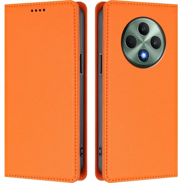 Custodia In Pelle Per Oppo Reno12 F 5G/Reno12 F 4G, Custodia Flip Magnetica In Finto Cuoio Con Supporto Arancione-image