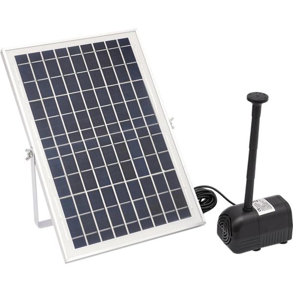 Pompa Solare Per Laghetti E Fontane - Set Di Pompe - 10 W - 24 V Senza Spazzole - Max 1000 L/H - Ugelli Inclusi - Plastica - Nero-image