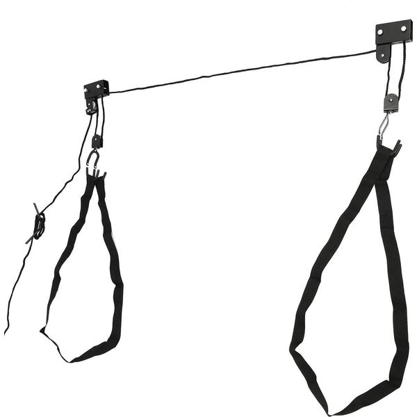 Sollevatore Per Kayak E Canoe - Sollevatore A Soffitto - Paranco A Fune Con Ganci E Rotelle - Ripostiglio In Garage/Ripostiglio - Salvaspazio - Nero-image