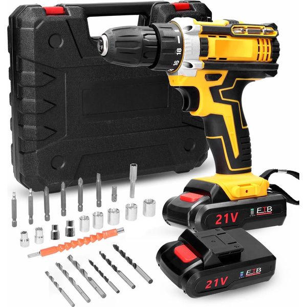 Trapano Avvitatore A Batteria - 21 V - Motore A Spazzole - 2 Marce - 18 Impostazioni Di Coppia - Batteria Inclusa - Spina Ue - Giallo-image