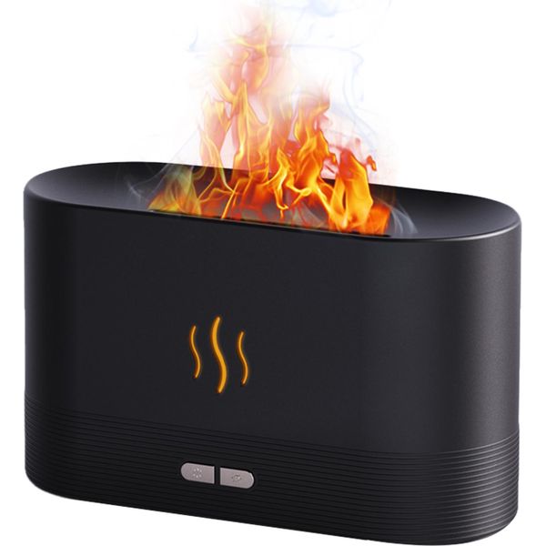 Umidificatore Diffusore Di Aromi, Nero, 2 In 1 Umidificatore D'aria 180Ml, Umidificatore A Simulazione Di Fiamma Con Luce Notturna A 2 Luminosità, Spegnimento Automatico, Super Silenzioso Per La Camera Da Letto Dell'ufficio-image