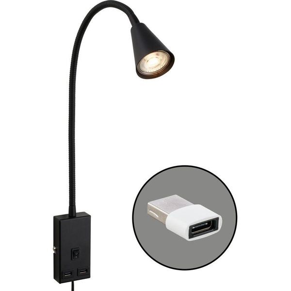 Lampada Da Lettura Lampada Da Letto A Led Lampada Da Parete Orientabile 2 Porte Usb Interruttore A Cavo GU10-image