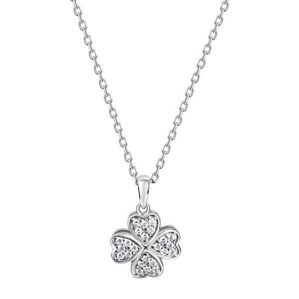 Kette Mit AnhäNger Vivance "925 Sterling Silber Rhodiniert Kleeblatt Zirkonia", Weiß, Halsketten, Damen, 45Cm, Silber 925 (Sterlingsilber), L: 45 B: 12Mm, GläNzend, B:12Mm-image