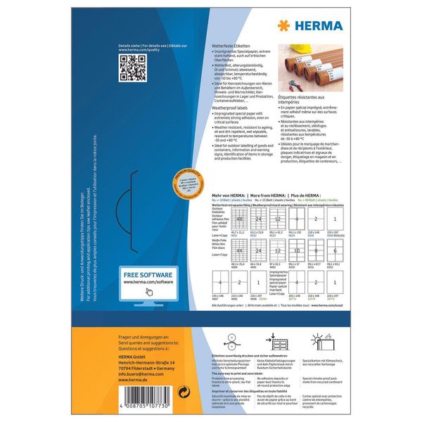 Herma Wetterfeste Etiketten 10773 Weiß 105,0 X 148,0 Mm-image