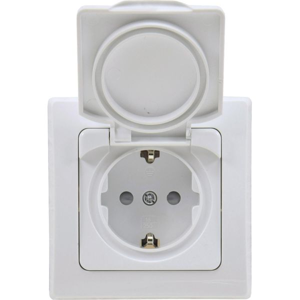 Presa Di Corrente Chilitec Delphi Con Contatto Di Terra IP44 250V Ac / 16A, Con Cornice, Da Incasso, Bianco-image