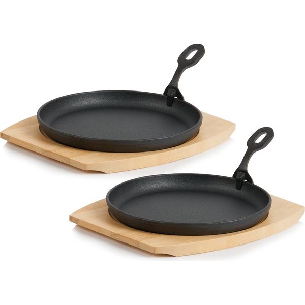 Bbq-Toro Set Di 2 Teglie In Ghisa | Ø 22 Cm, Rotonde, Con Asse Di Legno-image