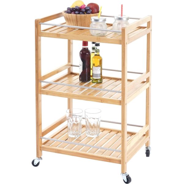 Carrello Portavivande HWC-D91, Carrello Laterale Carrello Da Cucina Carrello Da Bar Carrello Portautensili Da Cucina, Bambù 76X46X38Cm-image