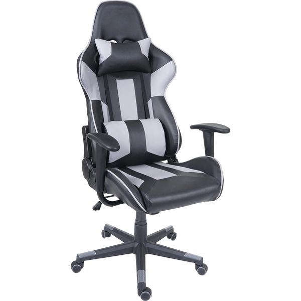 Sedia Da Ufficio HWC-F84, Sedia Da Scrivania Sedia Da Gioco Sedia Girevole Executive, Similpelle ~ Nero/Grigio-image