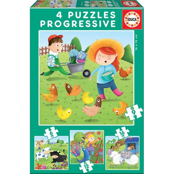 Puzzle Educa Borras - UkłAdanka Progresywna 6-9-12-16 El. - ZwierzęTa Farmy-image