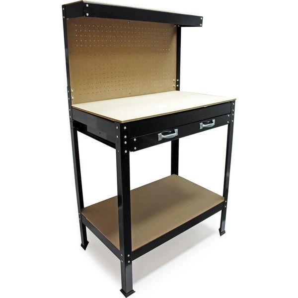 Banco Da Lavoro Wiltec 1200 X 600 X 1600 Mm Con Parete Forata, Banco Portautensili Con Struttura In Acciaio, Tavolo Da Lavoro Con Piano In Mdf, Banco Da Lavoro Con Ganci Di Sospensione-image