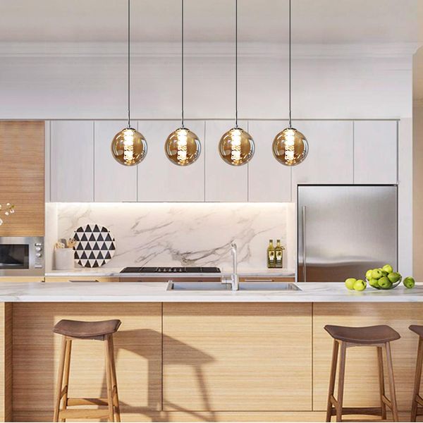 Zmh Lampada A Sospensione Tavolo Da Pranzo 4 Fiamme Ambra Lampada A Sospensione Altezza Regolabile Lampadario Lampada A Sospensione In Vetro Per Soggiorno Camera Da Letto Cucina Corridoio-image
