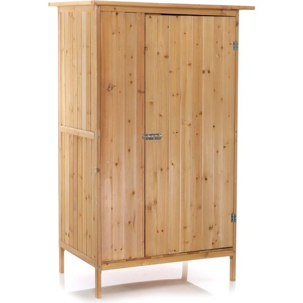 Casetta Da Giardino Wiltec Con 1 Porta In Legno Colore Naturale 92 X 57 X 154 Cm Casetta Per Attrezzi Da Giardino Casetta Per Attrezzi Da Giardino Armadio Per Attrezzi Da Giardino-image