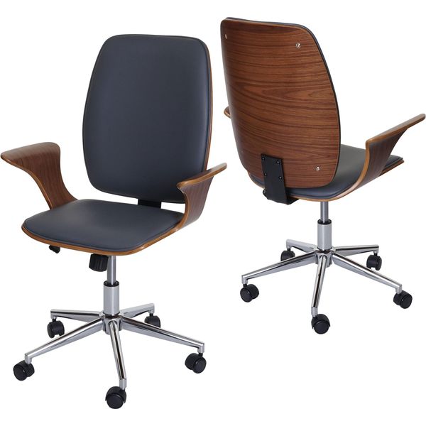 Sedia Da Ufficio HWC-C54, Sedia Girevole Direzionale, Similpelle Bentwood ~ Aspetto Noce, Rivestimento Grigio-image