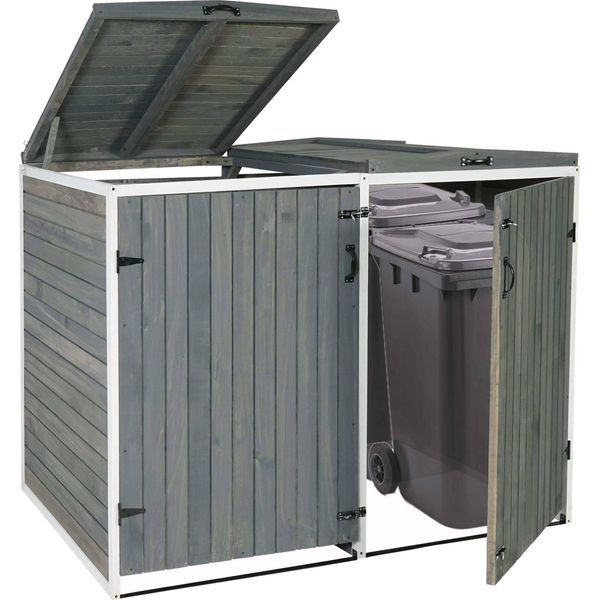 Contenitore Per Rifiuti Xl A 2 Posti/4 Posti HWC-H74, Contenitore Per Rifiuti, Espandibile 126X158X98Cm Legno Mvg ~ Grigio-Bianco-image