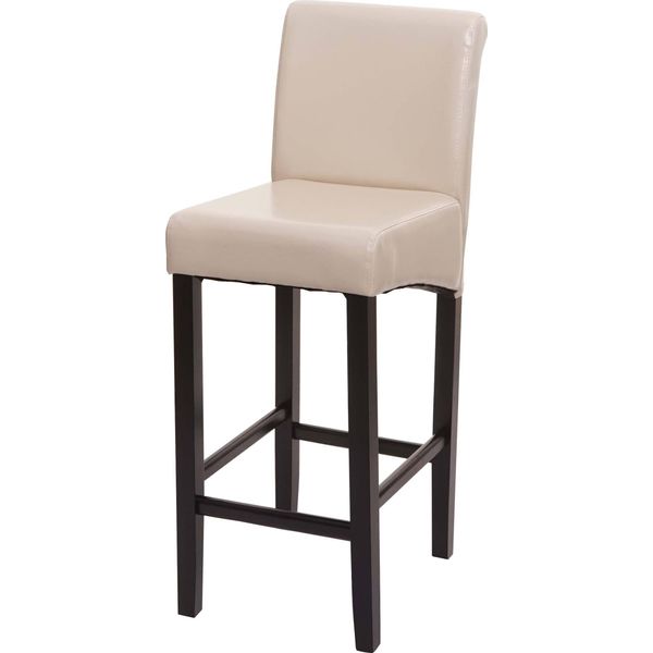 Sgabello Da Bar HWC-C33, Sgabello Da Banco, Legno Certificato Fsc® ~ Crema, Gambe Scure, Similpelle-image
