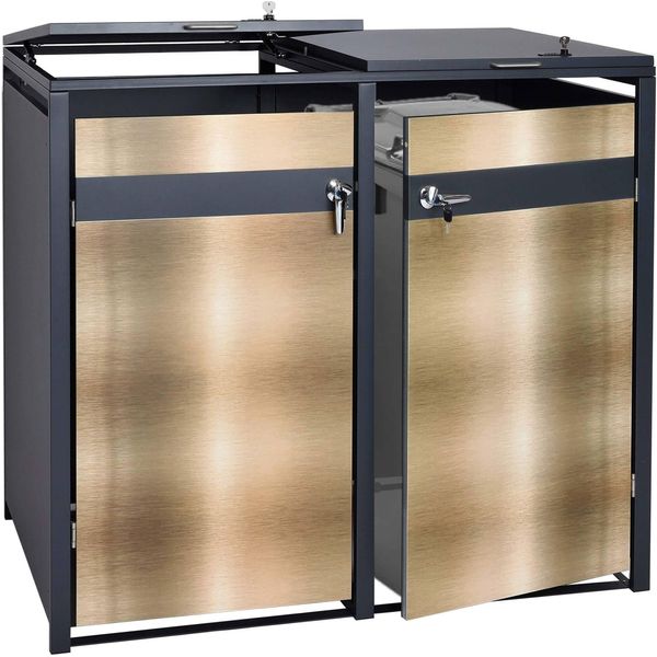 Contenitore Per 2 Cassonetti HWC-J82, Cassonetto Estraibile, Metallo 50Kg, Antracite ~ Oro-image