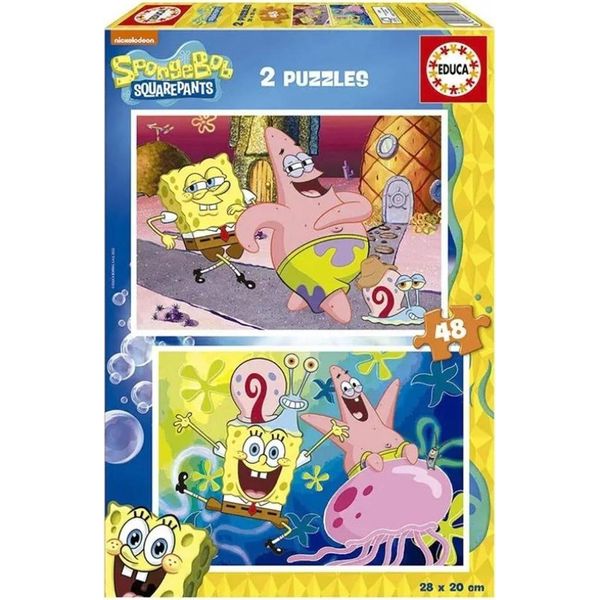 Educa - Puzzle Di Spongebob - Set Di 2 Puzzle Con 48 Pezzi Ciascuno Composto Da Pezzi Grandi, (19388) Educa-image