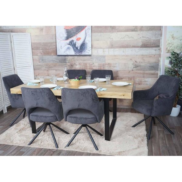Set Di 6 Sedie Per Sala Da Pranzo HWC-K30, Poltrona Da Cucina, Posizione Girevole Automatica, Tessuto/Tessuto Mvg ~ Velluto A Coste Grigio Scuro-image