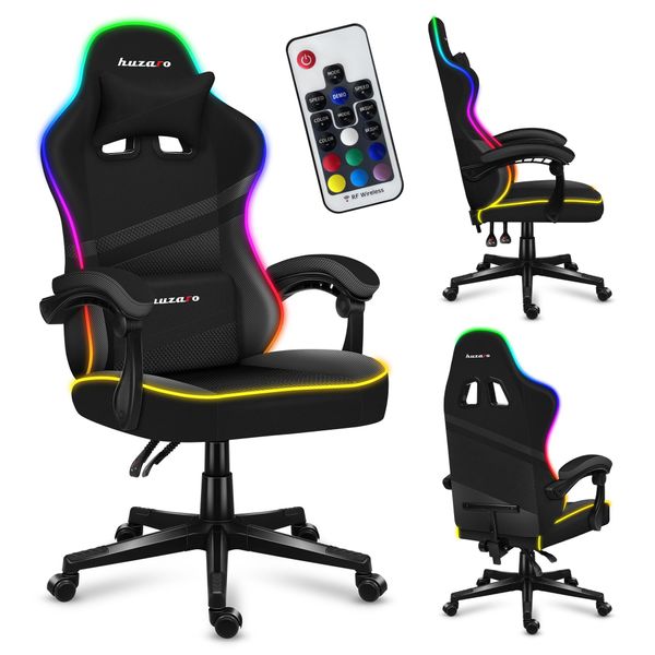 Huzaro Force 4.4 | Illuminazione Led Rgb Sedia Da Gioco Sedia Da Ufficio Sedia Ergonomica In Tessuto | Poggiatesta Cuscino Lombare Funzione Dondolo | Nero-image