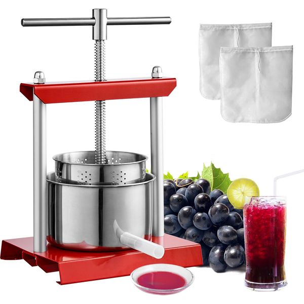 Vevor 5 L Pressa Per Frutta Pressa Per Frutta Con Manico A T, Pressa Per Bacche 18 X 15 Cm Pressa Per Mele Spremiagrumi Manuale Pressa Per Frutta Pressa Meccanica In Acciaio Inox Adatta Per Succhi Di Frutta, Purea Ecc.-image