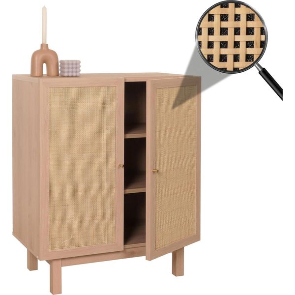 Credenza HWC-M51, Mobile Cassettiera, Vani Portaoggetti, Kubu Rattan 98X79X42Cm ~ Naturale-image