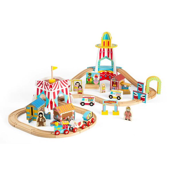 Bigjigs Rail Binario Del Treno In Legno Fun Fair 54 Pezzi-image