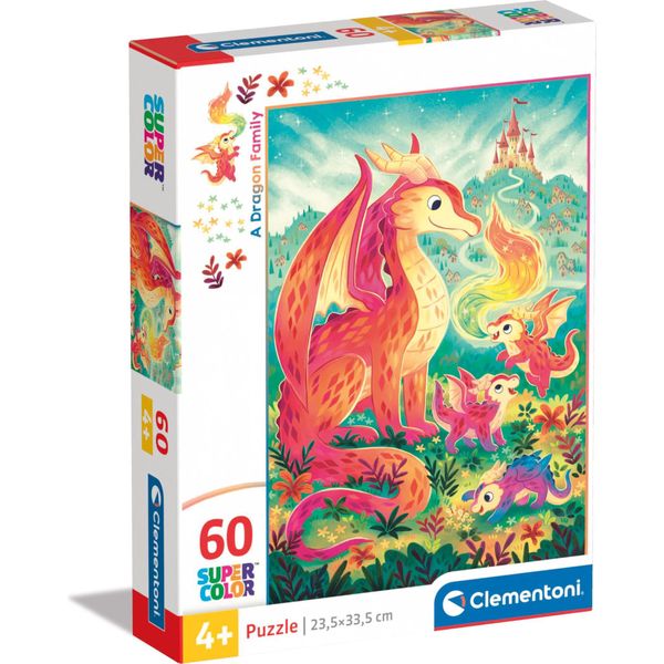 Clementoni Puzzle 60 Pezzi Maxi Superkolor Dragon Family 26600-image