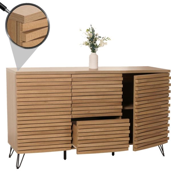 Credenza HWC-M49, Mobile Cassettiera Alta, Design 3D Scomparti, Mdf Metallo 85X142X44Cm ~ Natura-image